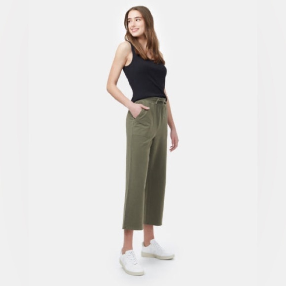 Ten Tree French Terry Cropped Wide Leg Sweatpant Olive Green - Picture 2 of 11
